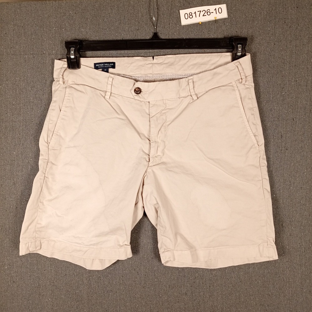 Peter Millar Crown Crafted Mens 34 Chino Shorts Beige Stone Cotton Twill Luxury - Picture 2 of 7